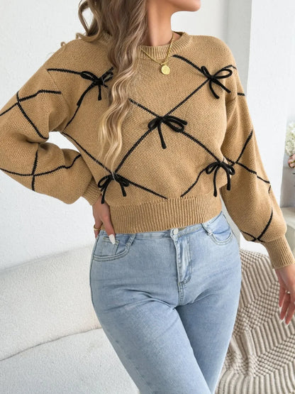 Pull Femme – Manches Lanterne et Nœud à la Taille