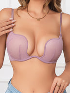 Soutien-gorge push-up à col en V profond avec rembourrage fin pour femmes