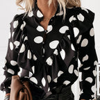 Chemise décontractée à pois léopard et volants pour femmes