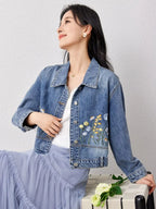 Veste en jean brodée florale pour femmes