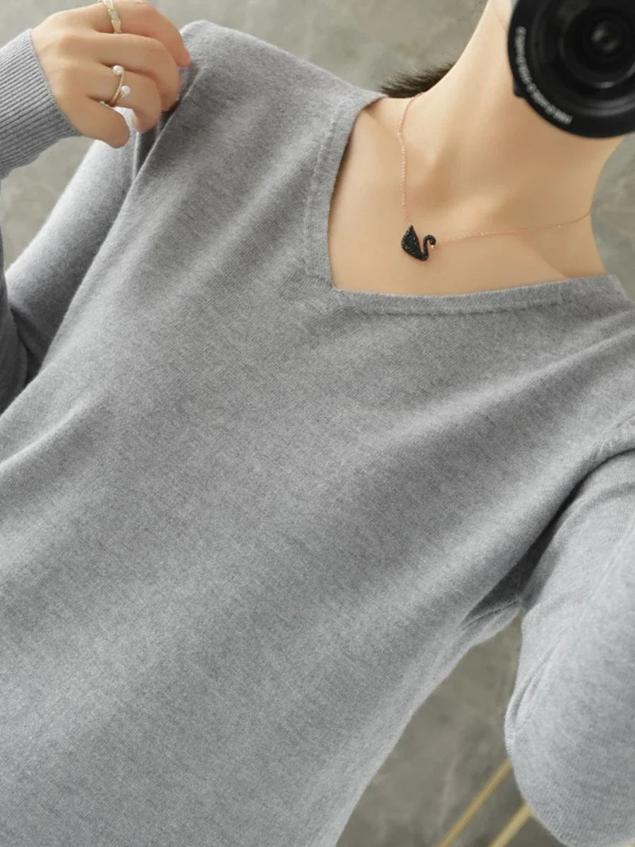 Pull tricoté avec col en v pour femmes