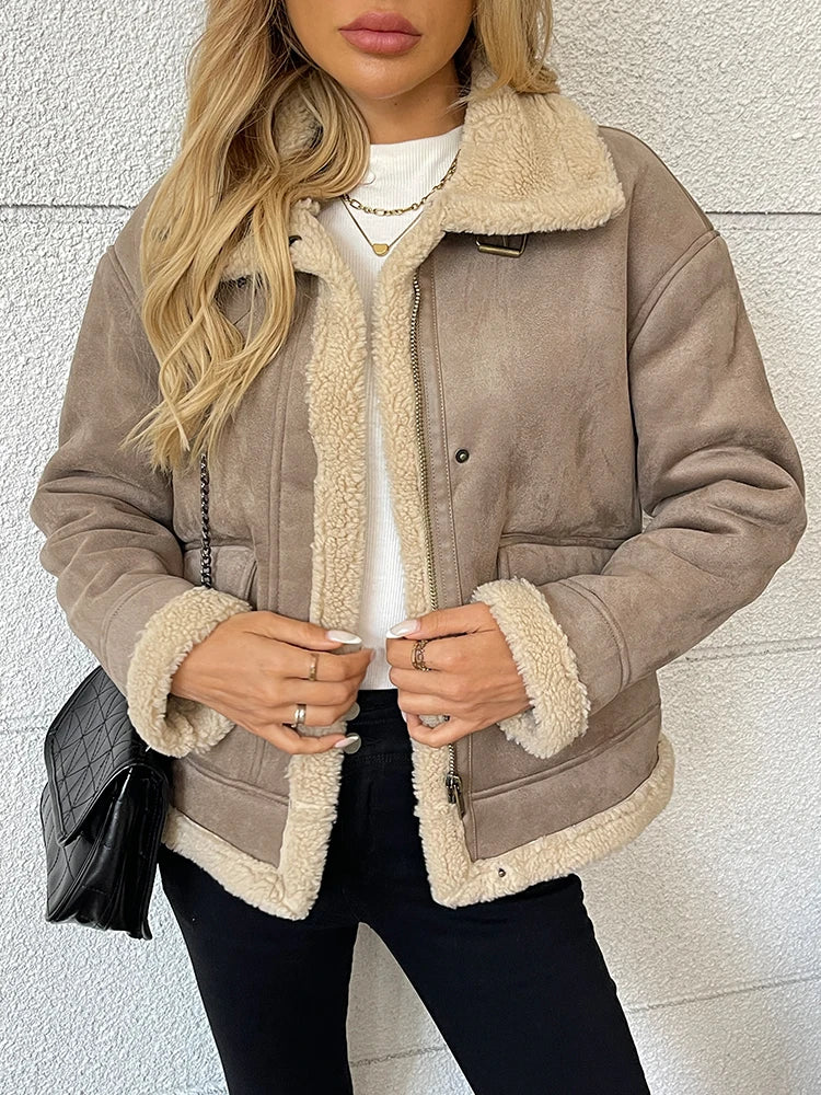 Veste en fausse fourrure d'agneau pour femmes