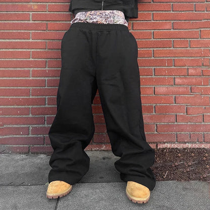 Pantalon jogging femme taille haute patchwork à poches