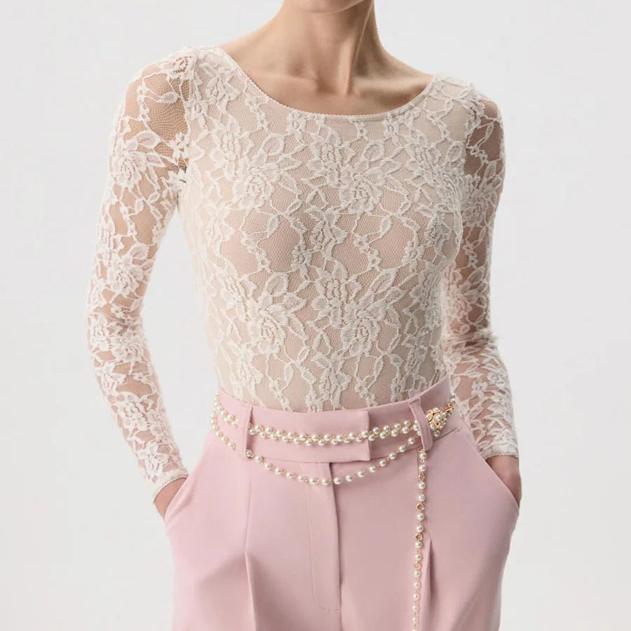 T-shirt en dentelle à manches longues pour femmes