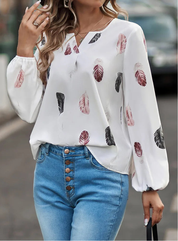 T-Shirt à manches longues et col en v pour femmes