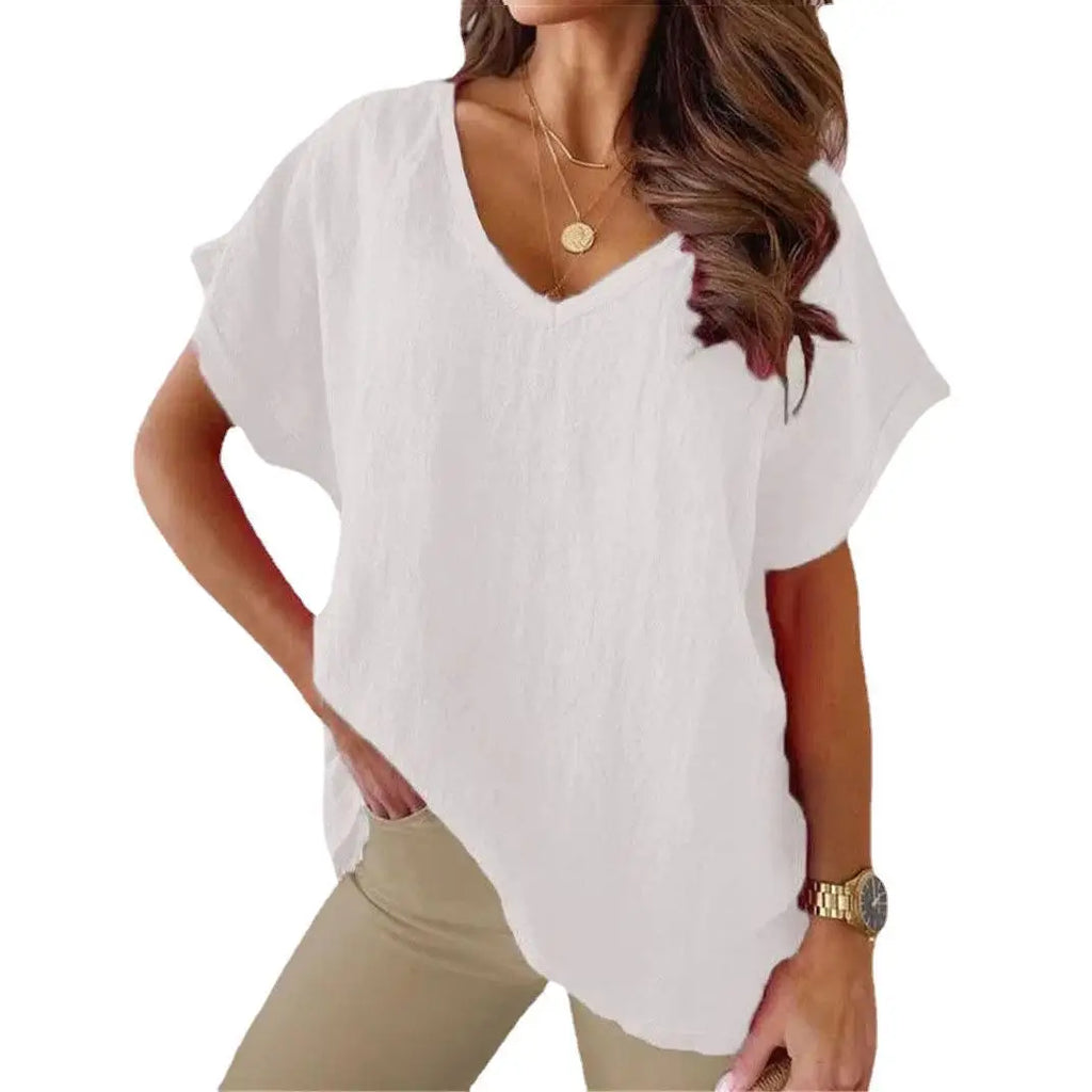 T-shirts à col en et V manches courtes pour femmes