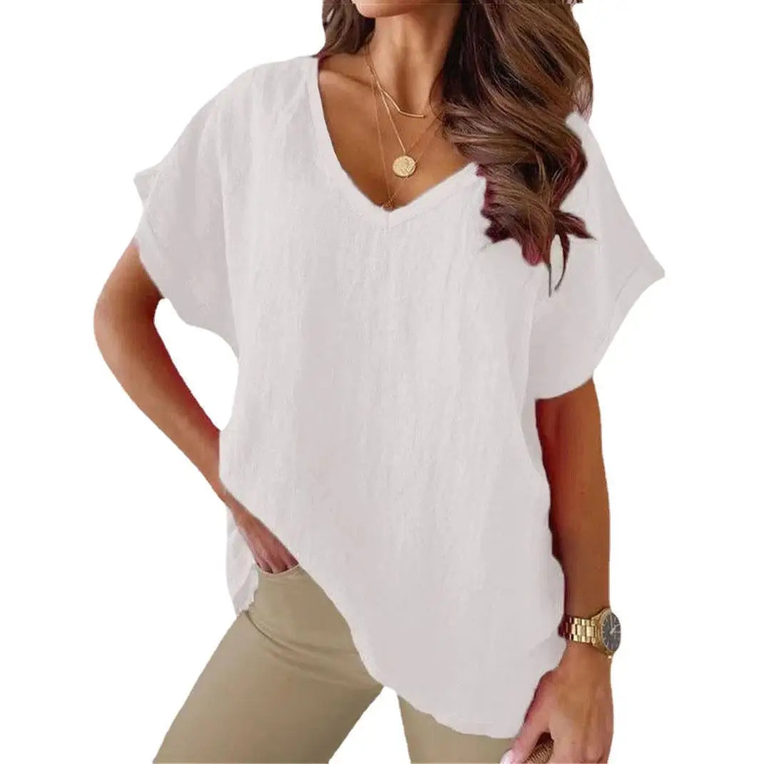 T-shirts à col en et V manches courtes pour femmes