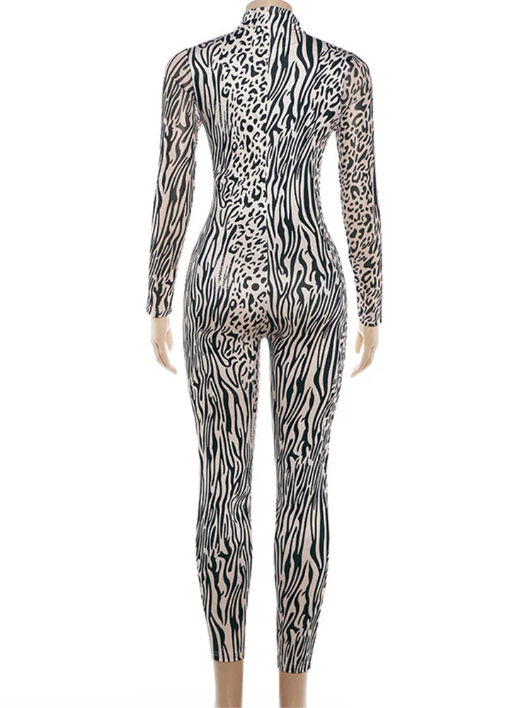Combinaison Femme Léopard à Col Montant Zippé