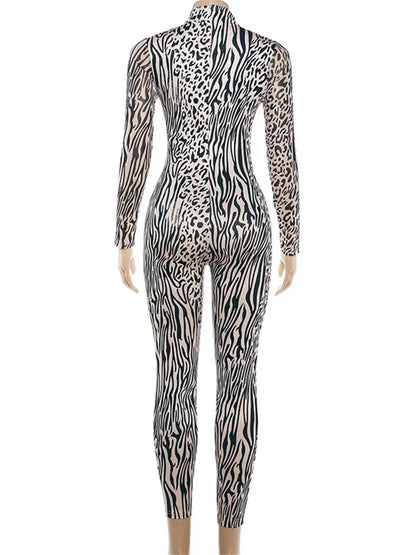 Combinaison Femme Léopard à Col Montant Zippé