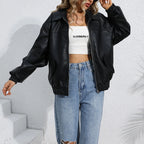 Veste en faux cuir PU décontracté ample pour femmes