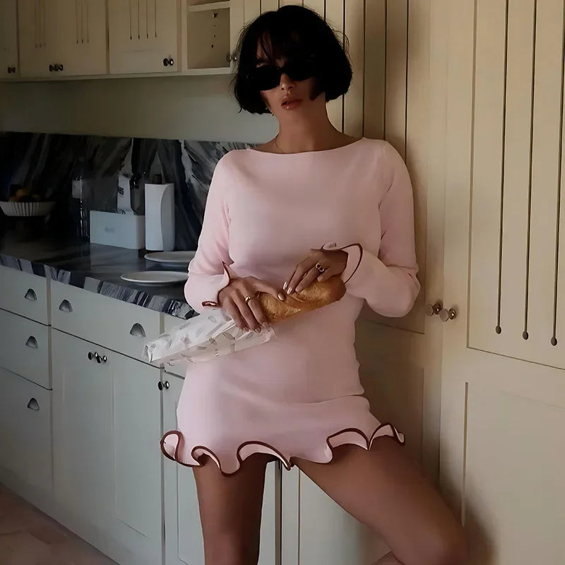 Robe courte plissée et volantée sexy pour femmes