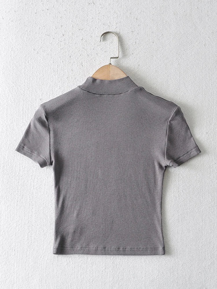 T-shirt côtelé à manches courtes pour femmes