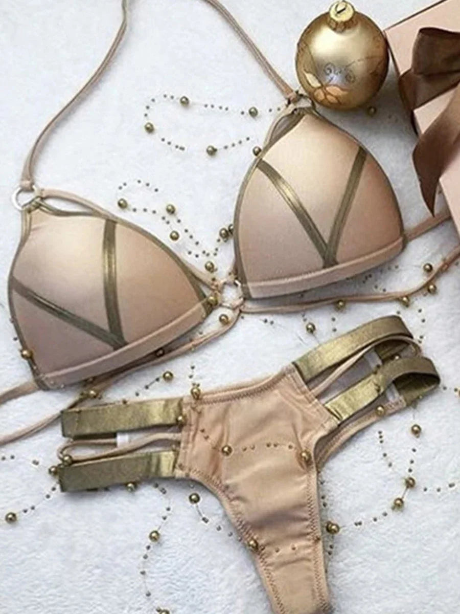 Maillot de bain deux pièces soutien-gorge push up et string pour femmes