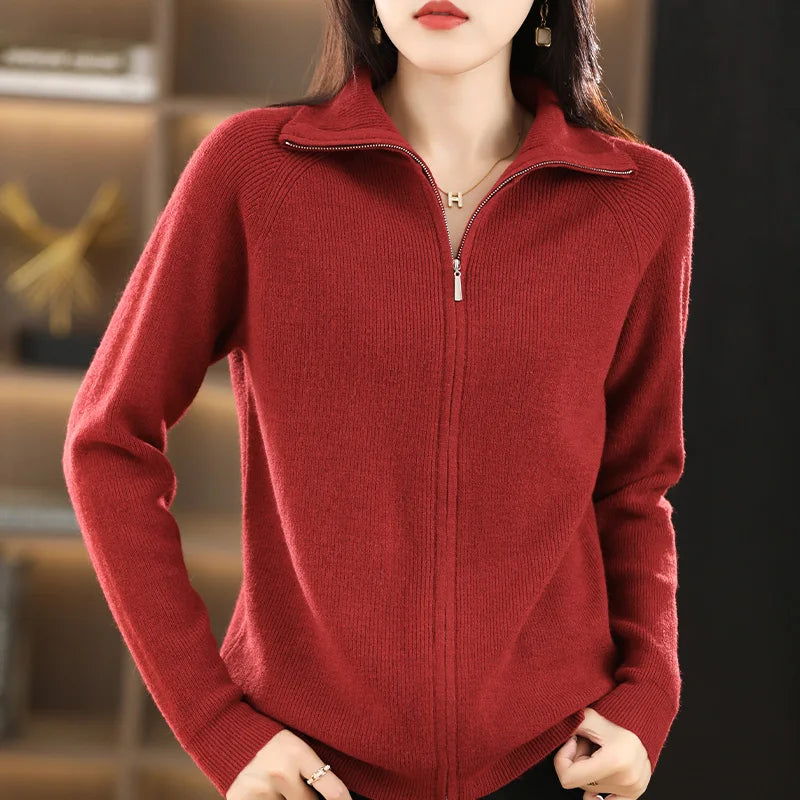 Pull en laine à double fermeture éclair pour femmes