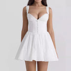 Robe courte sexy à bretelles en dentelle et col en V pour femmes