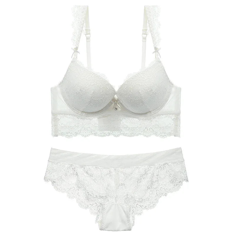Ensemble soutien-gorge et culotte en dentelle brodée de fleurs pour femmes