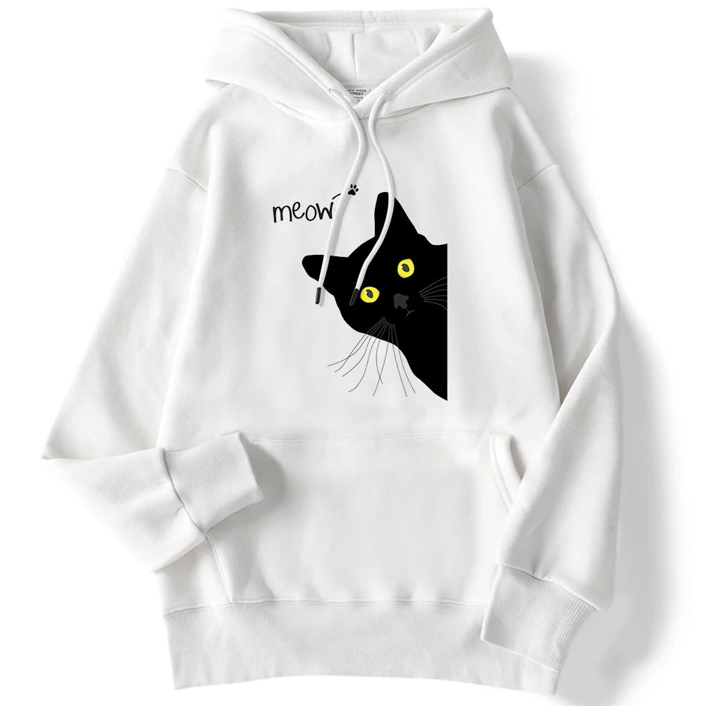 Sweat à capuche imprimé chat noir Meow pour femmes