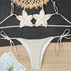 Maillot de bain deux pièces tricoté ajouré avec étoile à cinq branches pour femmes