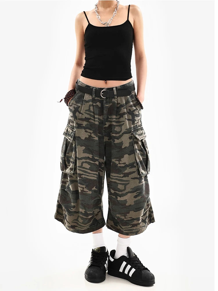 Short en jean camouflage style japonais pour femmes