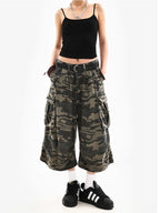 Short en jean camouflage style japonais pour femmes