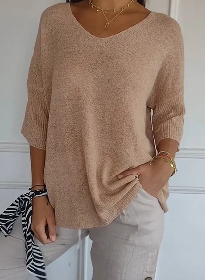 Chemise Décontractée Femme – Col V et Manches 3/4