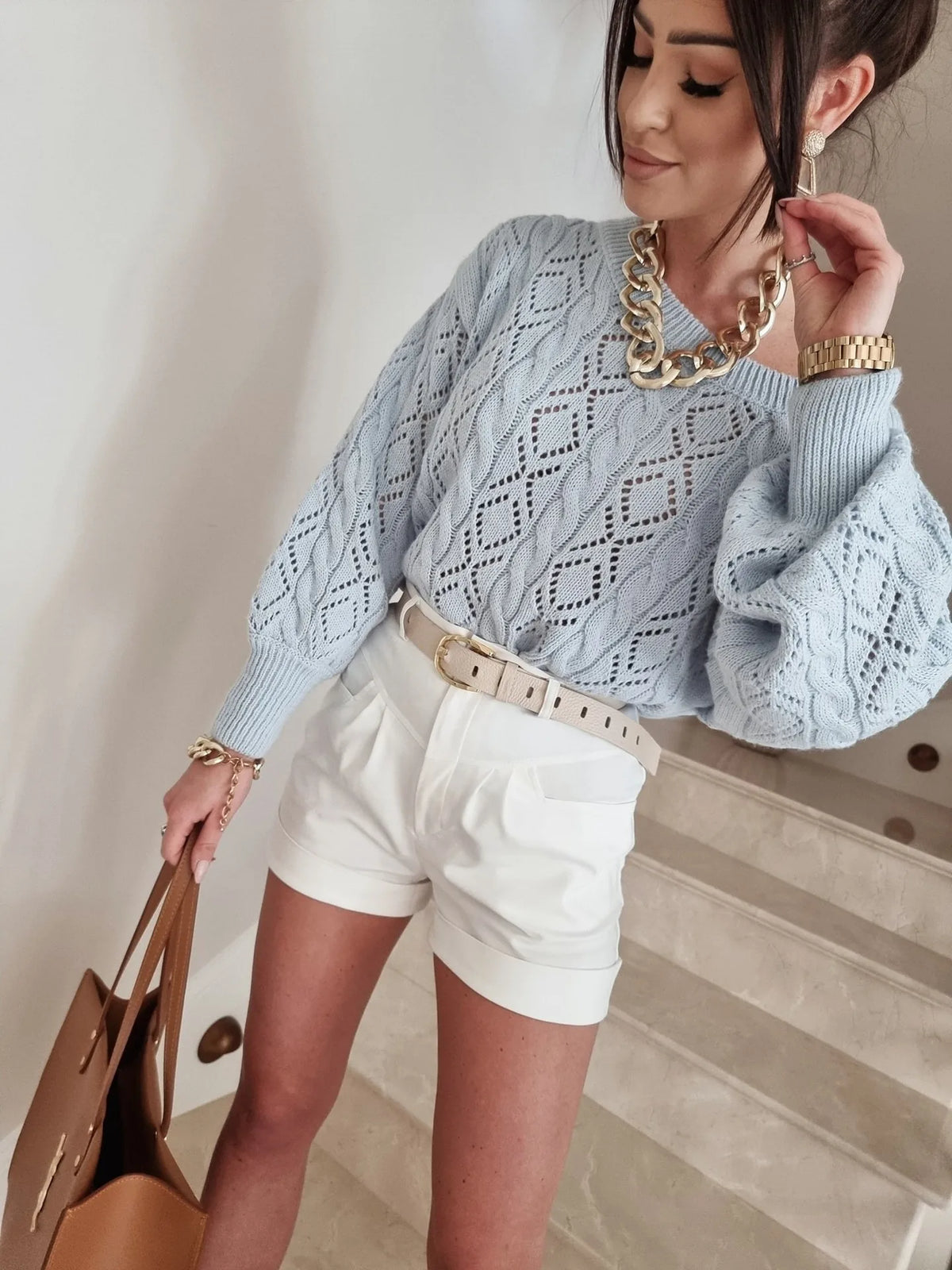 Pull Ajouré Femme – Maille Ample et Épaules Dénudées