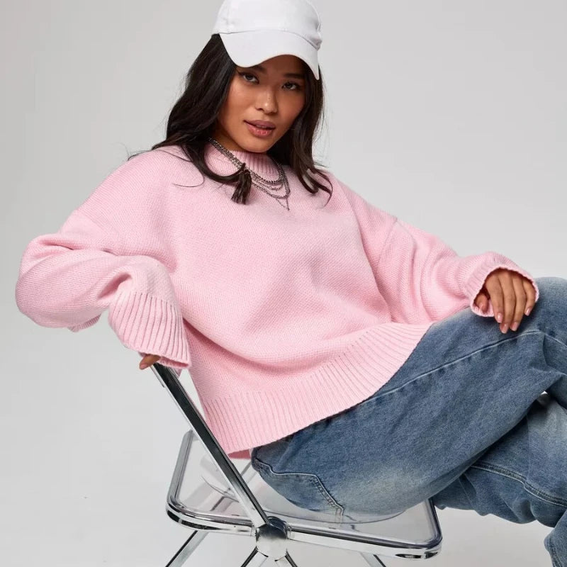 Pull Épais Femme – Col Rond et Coloris Uni