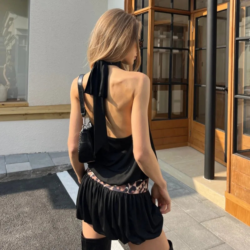 Robe mini dos nu à imprimé léopard pour femmes