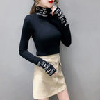 T-shirt à manches longues et col roulé en coton pour femmes