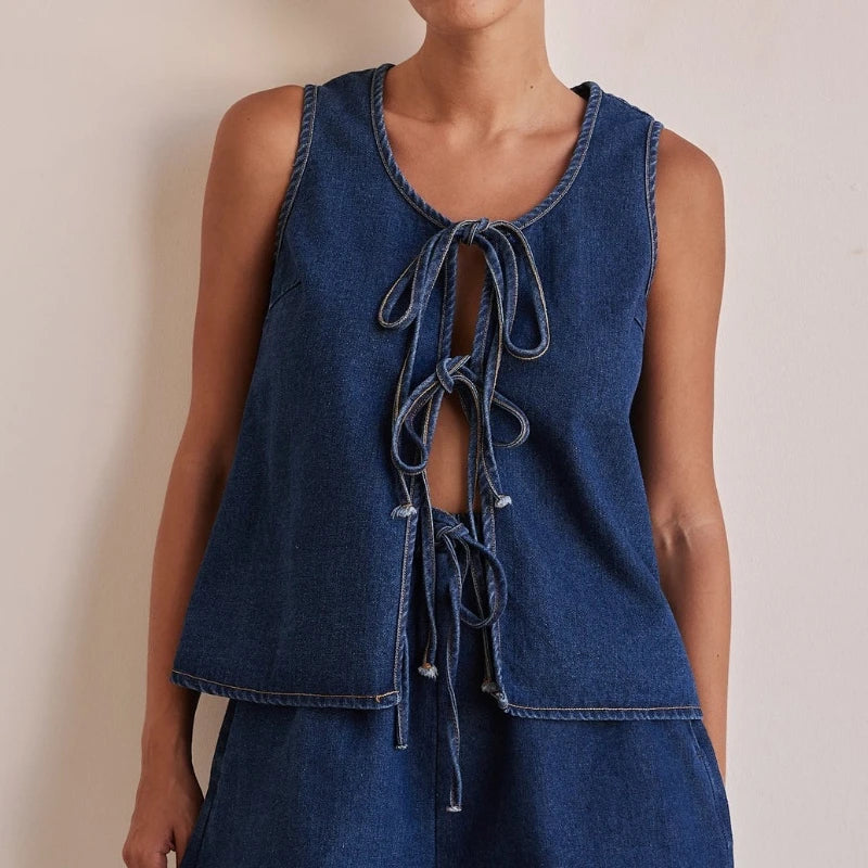 Ensemble deux pièces short en jean ample et décontracté pour femmes