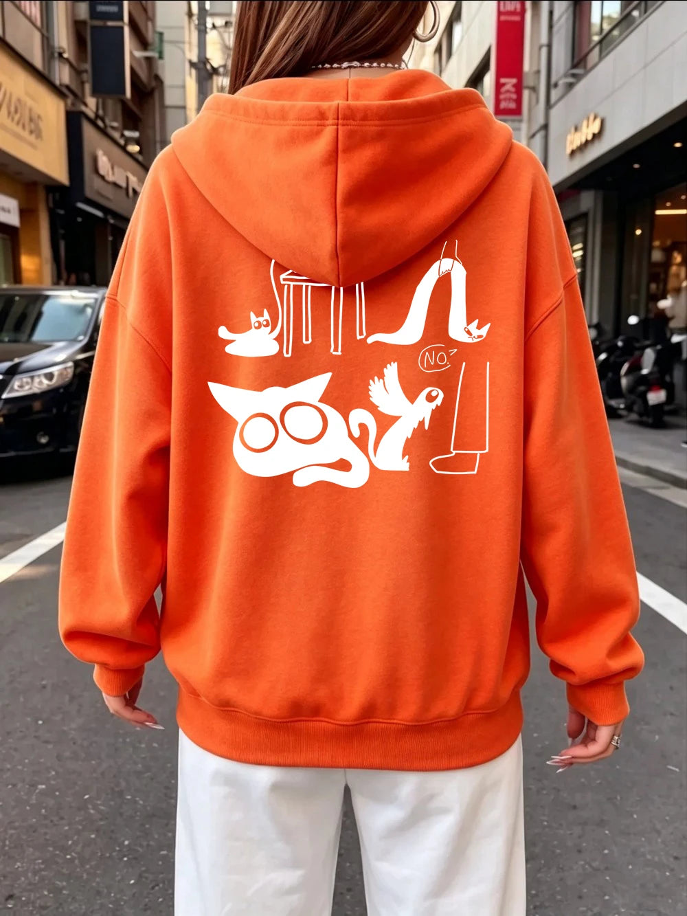 Sweat à capuche imprimé chat rigolo pour femmes