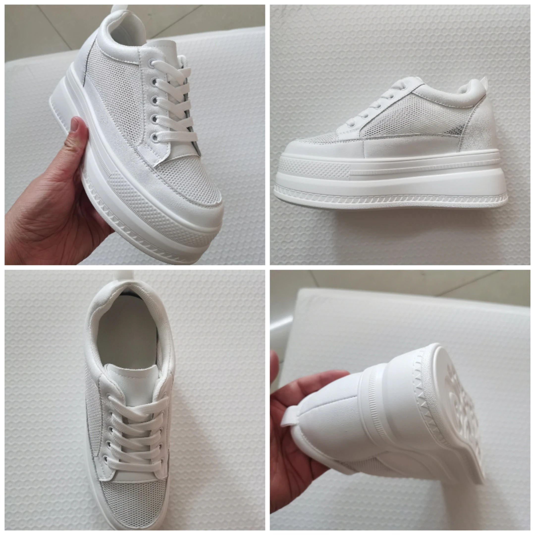 Baskets blanches à talons compensés 9cm pour femmes