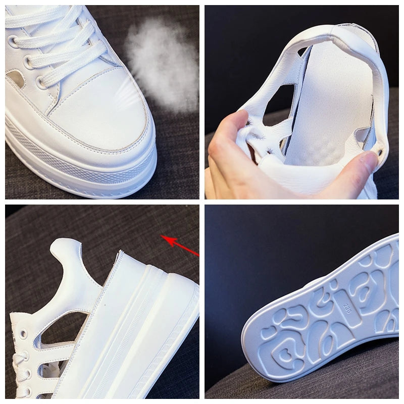 Baskets creuses en cuir de vache véritable pour femmes