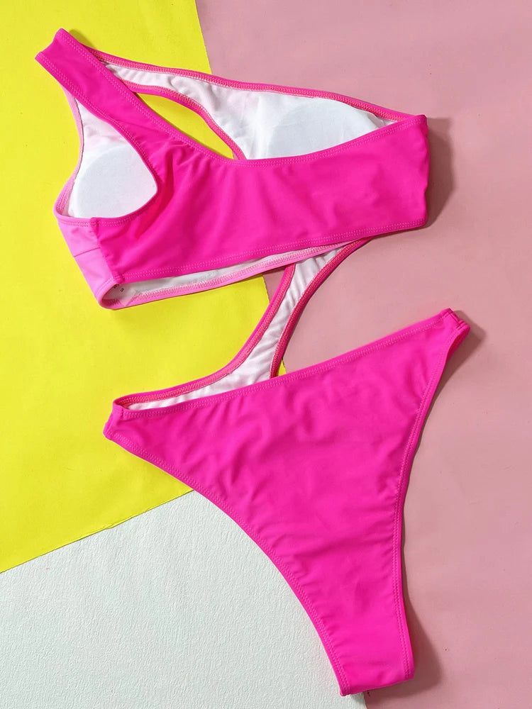 Maillots de bain coupe haute évider une épaule épissage une pièce pour femmes