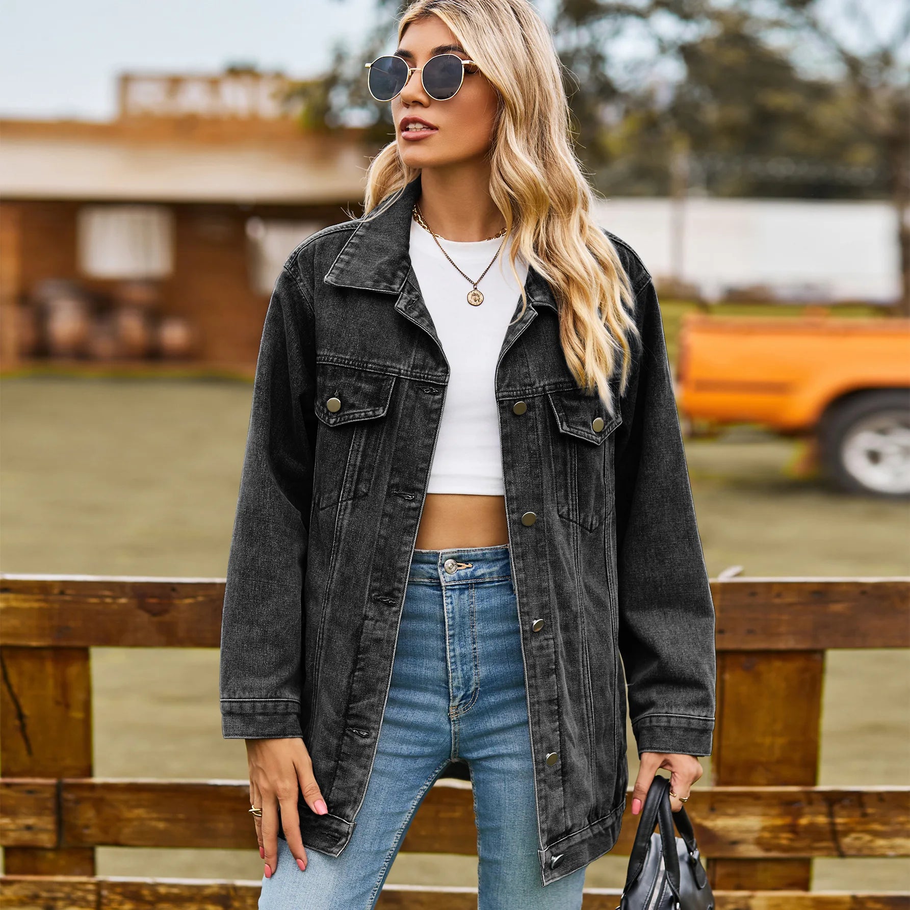 Veste en jean ample à manches longues pour femmes