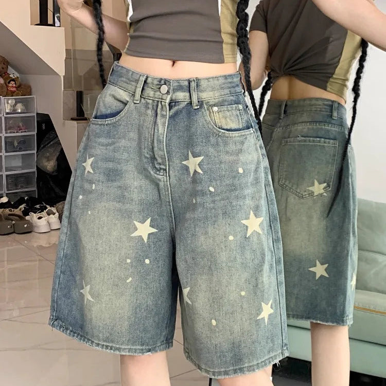 Short en Jean Baggy taille haute pour femmes