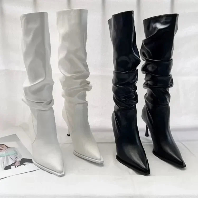 Bottes longues pointues au genou pour femmes