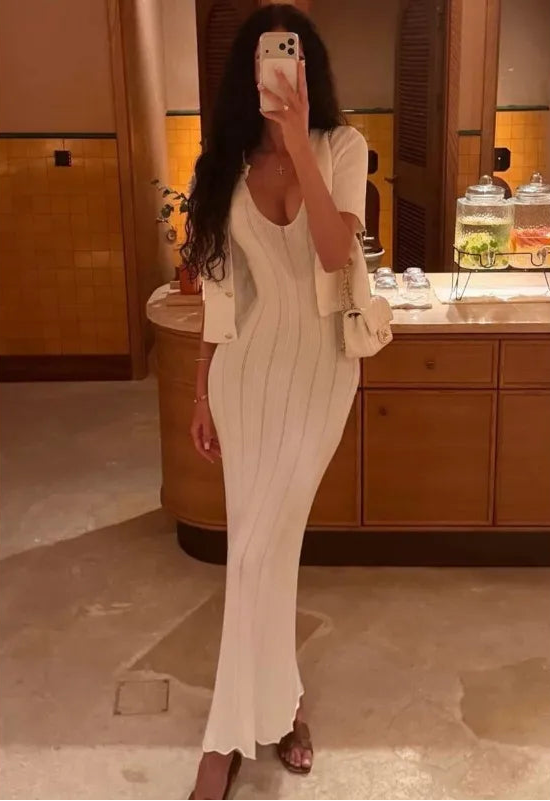 Robe longue de plage dos nu en maille pour femmes