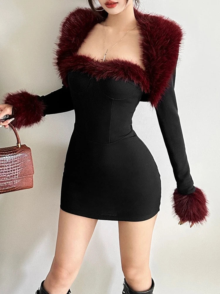 Ensembles deux pièces mini robe sans bretelle et cardigan vintage pour femmes