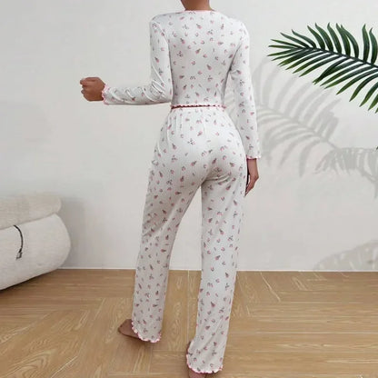 Pyjama Fleuri Femme – Haut Manches Longues et Pantalon