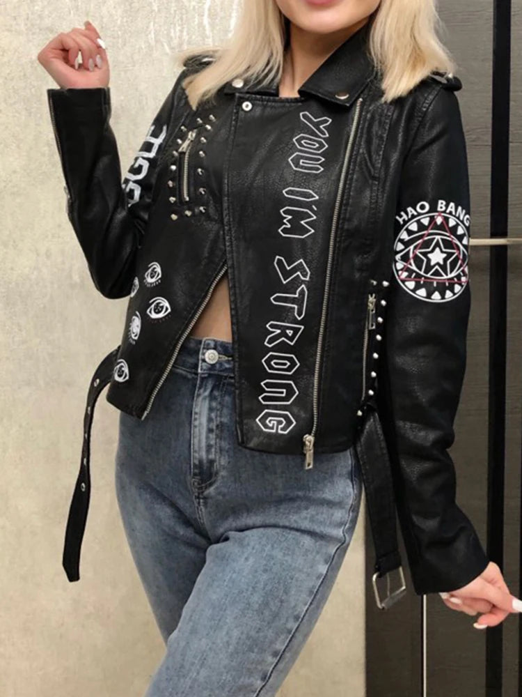 Veste courte en cuir Pu  pour femmes
