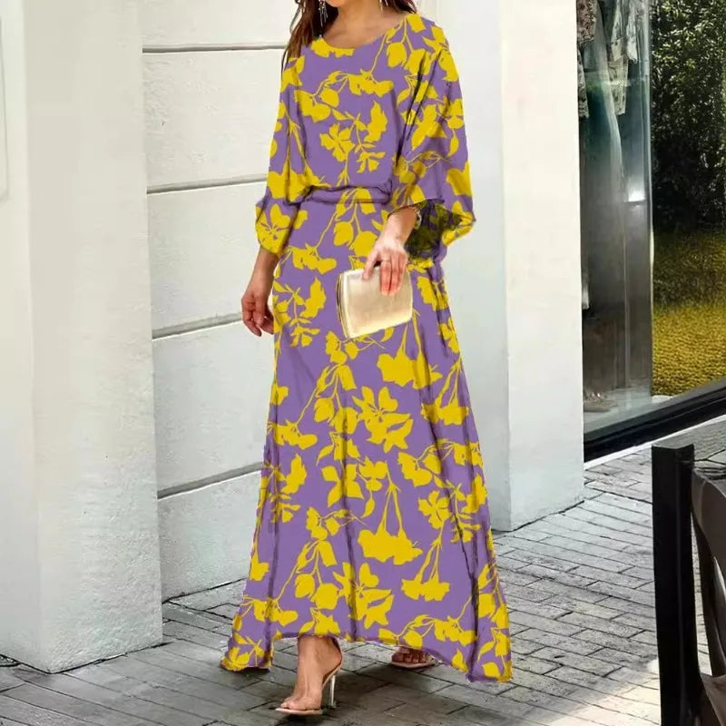 Ensemble robe longue imprimée et bustier à manches longues et taille haute pour femmes