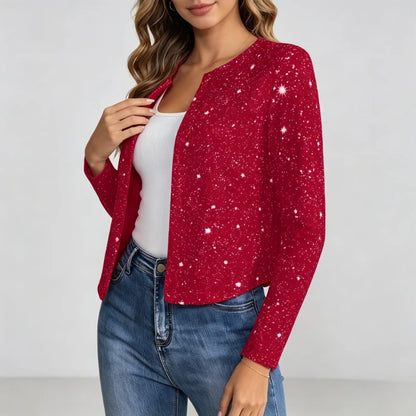 Cardigan Court Scintillant Femme – Col Rond et Manches Longues