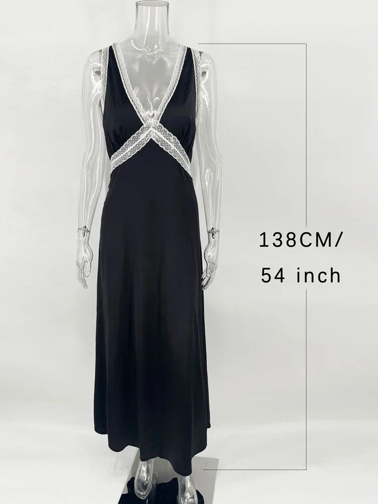 Robe longue en dentelle à col en V pour femmes