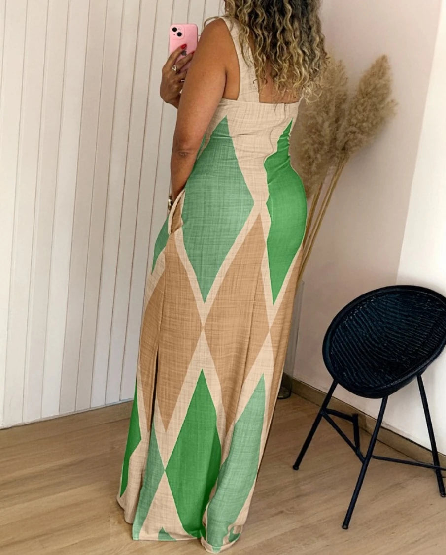 Robe longue fendue à imprimé géométrique pour femmes