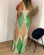 Robe longue fendue à imprimé géométrique pour femmes