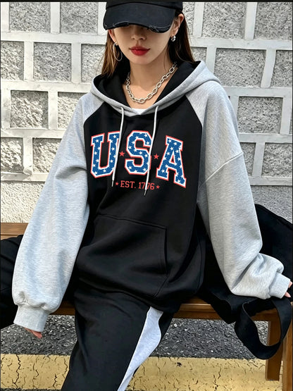 Sweat à Capuche Raglan Femme – Imprimé USA 1776