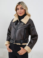 Veste courte en faux cuir d'agneau pour femmes