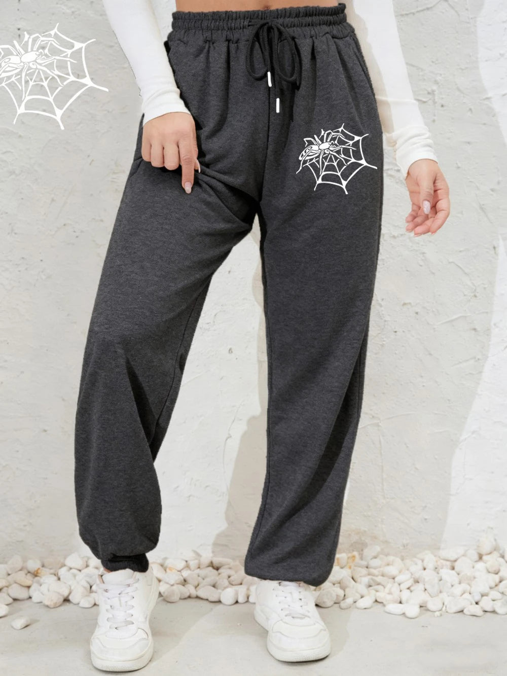Pantalon de jogging imprimé araignées et toiles d'araignée pour femmes
