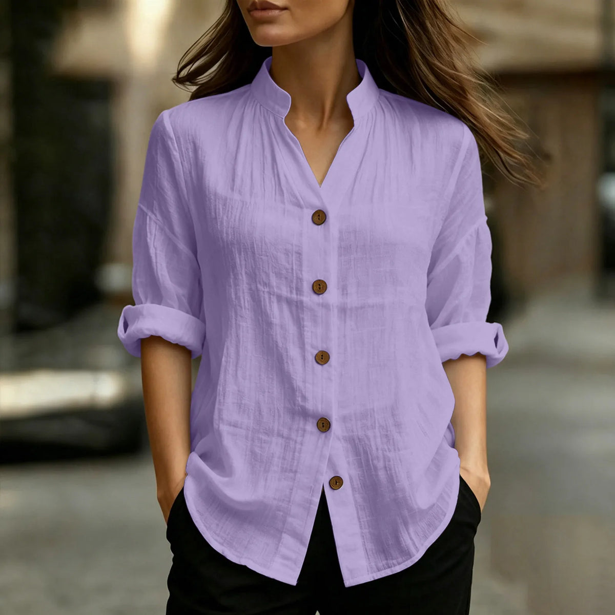 Chemisier Femme – Coton et Lin, Col Montant